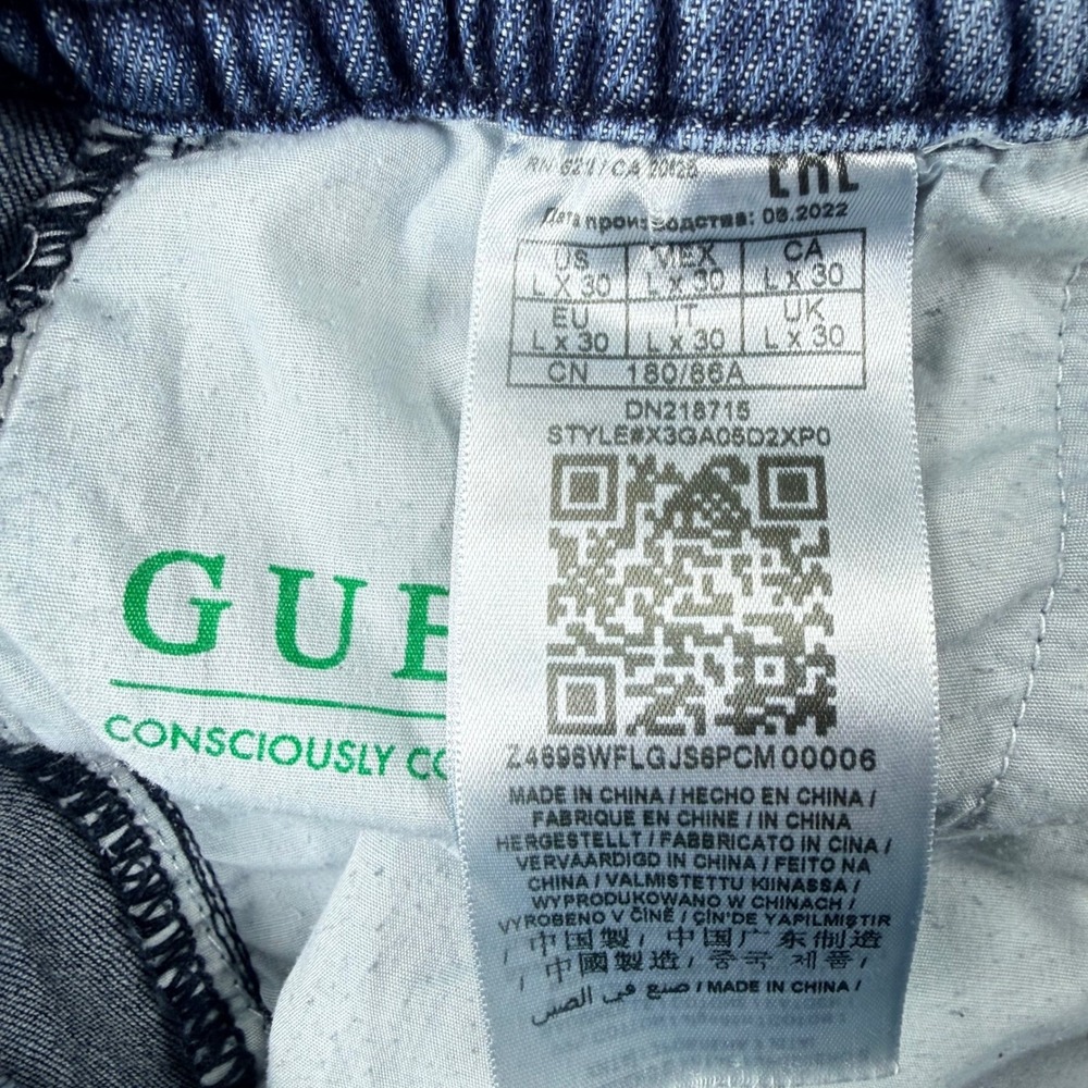 VTG GUESS Mens Blue Denim Jogger Pants Size L Moto Style Elastic Skater Grunge - Picture 7 of 7